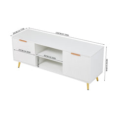Modern Minimalist Style White Stripes TV Stand 47.2inch Media Unit Storage Cabinet with Open Storage Shelves Entertainment Center for 55 inches TVs Living Room Furniture Cupboard 120cm
