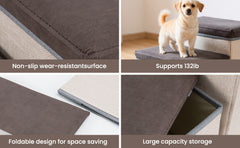 Foldable Dog Stairs, 3 Tier Pet Steps with Storage, Adjustable Dog Ramp for Bed and Sofa, Soft Flannel Pet Stairs for Small & Medium Dogs and Cats