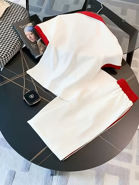 Sportswear Short-Sleeve T-Shirt and Wide-Leg Pants Set, 2025 Summer New Arrival, Age-Reducing 2pcs Set (Niannian)