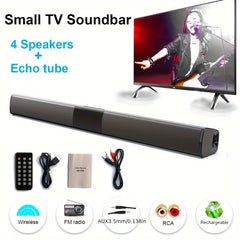 Multifunctional Soundbar Speaker System with 4 Built-in Subwoofers, Stereo Sound, AUX, TF, FM, Button Control, Passive Amplification, USB Charging, 36V Max, Infrared Wireless Technology for TV, Computer, Home Theater