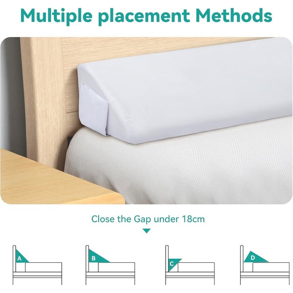 Full/Queen Size Bed Wedge Mattress Gap Filler Headboard Pillow to Fill the Gap Between Headboard and Mattress Supportive Foam Wedge with Washable Cover and Side Pocket