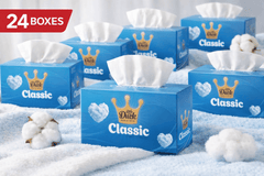 Little Duck Classic: Luxury Facial Tissue - 24 Box Bulk Case Pure 2-Ply Softness | Made in the UK | 90 Sheets per Box