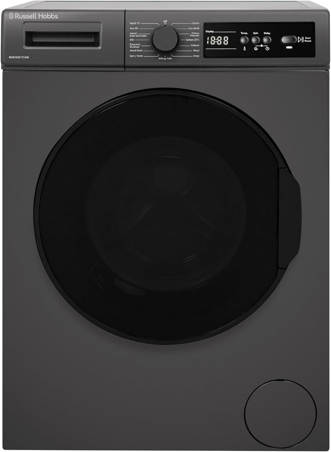 Russell Hobbs Freestanding Washing Machine, 8Kg Capacity, 1400 Rpm, 15 Programmes, Eco Technology, Rapid Wash Cycles, Black, RH814W111B
