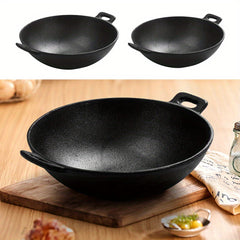 1 Kitchen Cast Iron Pot, Non-stick Multi-purpose Cookware, Household Kitchen Stir-frying Pot, Cast Iron Stir-frying Pot with Double Ears, Not Easy to Stick, Delicious and Healthy, Black, 30*30*9cm