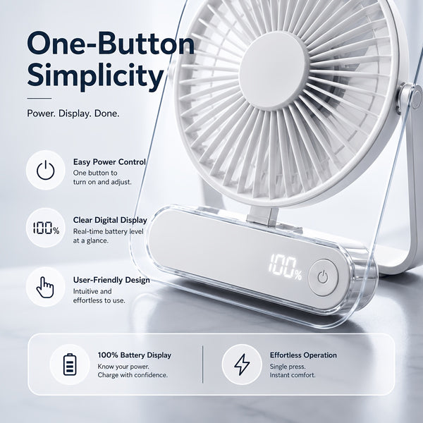 Portable USB Rechargeable Desk Fan with 5000mAh Battery - Ultra-Quiet 5-Speed Adjustable 180° Foldable Design, Digital Power Display, Acrylic Material for Home Office Travel, Versatile Cooling Device, Lightweight Cooling Fan-Gift