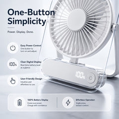 Portable USB Rechargeable Desk Fan with 5000mAh Battery - Ultra-Quiet 5-Speed Adjustable 180° Foldable Design, Digital Power Display, Acrylic Material for Home Office Travel, Versatile Cooling Device, Lightweight Cooling Fan-Gift