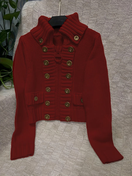 Christmas Women's Elegant Cardigan - Front Zipper & Multi Buttons, Stand-Up Collar Sweater, Structured Fit for Office, Party, Everyday - All-Season Chic Outerwear, Office Wear, Textured Knitwear, Ribbed Texture, Stylish Coverup, Working Professionals