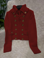 Christmas Women's Elegant Cardigan - Front Zipper & Multi Buttons, Stand-Up Collar Sweater, Structured Fit for Office, Party, Everyday - All-Season Chic Outerwear, Office Wear, Textured Knitwear, Ribbed Texture, Stylish Coverup, Working Professionals
