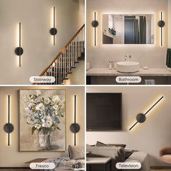 2pcs 50cm Rechargeable Wall Sconce Lights, Battery Operated Wall Lights 3 Color Temperature, Wall Lamp Dimmable Wireless with Remote Control Black for Living Room Bedroom