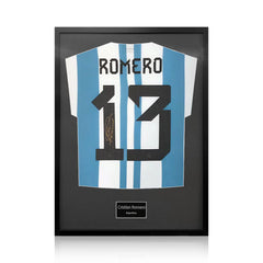 Christian Romero Signed Framed Argentina Football Shirt in 2 Options: White or Black Mount