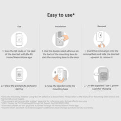 Xiaomi Smart Doorbell 3s,180° Ultra-Wide View 2k Resolution,Superior Night Vision,Professional Ip65 Water,Two Power Supply Modes 5200mah Battery, Free, Rolling 72-Hour Cloud Storage