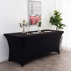 Elastic Spandex Tablecloth Cloth 1 Pack [6.3FT, BLAKE] Tight, Fitted, Washable and Wrinkle Resistant Stretch Rectangular Patio Table Cover for Event, Wedding, Banquet & Parties [190Lx80Wx80H] cm