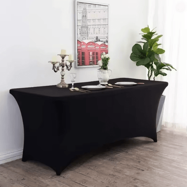 Elastic Spandex Tablecloth Cloth 1 Pack [6.3FT, BLAKE] Tight, Fitted, Washable and Wrinkle Resistant Stretch Rectangular Patio Table Cover for Event, Wedding, Banquet & Parties [190Lx80Wx80H] cm