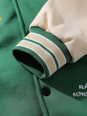 Men'S Fall Winter New Letter Embroidery Contrast Color Patchwork Outdoor Sports Fashion Hooded Baseball Jacket Coat