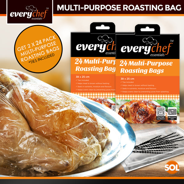 48 Pack Oven Roasting Bags with Ties | 38 x 25cm Heat-Resistant Cooking Bags | Food Safe Oven Bags for Chicken, Turkey, Meat, Fish & Vegetables | Multipurpose Baking, Steaming, Roasting & Grilling Bags for Meal Prep