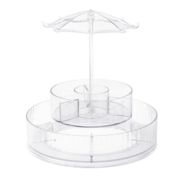 Hanging Jewellery Storage with Umbrella Shaped Jewellery Rack, Desktop Cosmetics Holder, Layered Storage Space, Rotatable Cosmetics Stand 360° Rotatable Makeup Organizer for Jewellery Makeup Storage,Desktop Decoration