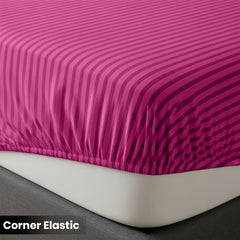 1pc Extra Deep Striped Fitted Sheet 40cm – Soft & Comfortable Microfiber Bedding, Breathable & Smooth, Machine Washable Bed Sheet Suitable for Bedroom