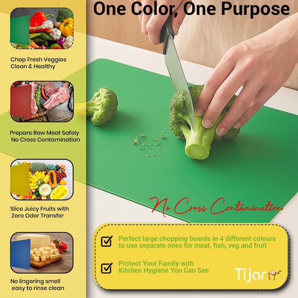 TIJAR® Flexible Chopping Board Set – 4 Colour Cutting Mats, BPA-Free Plastic Boards for Meat, Vegetables & Kitchen Prep (38cm)