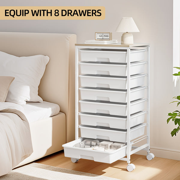 KINGRACK Heavy-Duty Rolling Storage Cart with 8 Drawers & Tabletop - Stackable Mobile Organizer Trolley, Suitable for Home, Office, Bedroom, Classroom, Space-Saving with Assembly, Tabletop Shelf for Small Spaces, Storage Drawer Units