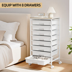 KINGRACK Heavy-Duty Rolling Storage Cart with 8 Drawers & Tabletop - Stackable Mobile Organizer Trolley, Suitable for Home, Office, Bedroom, Classroom, Space-Saving with Assembly, Tabletop Shelf for Small Spaces, Storage Drawer Units