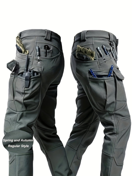 Men'S Stretchy Black Cargo Work Pants - Elastic Waist, Multi-Pocket Design for Hiking & Everyday Comfort, Durable & Comfort Fit, Outdoor Pants|Casual Cargo Pants|Glossy Finish Pant