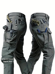 Men'S Stretchy Black Cargo Work Pants - Elastic Waist, Multi-Pocket Design for Hiking & Everyday Comfort, Durable & Comfort Fit, Outdoor Pants|Casual Cargo Pants|Glossy Finish Pant