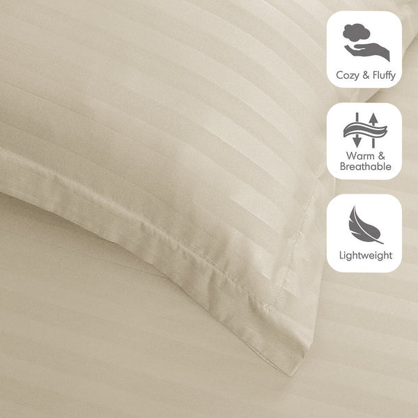 Premium Hotel Quality Satin Stripe Duvet Cover Set Double with Pillowcases | Reversible Soft Quilt Bedding | Easy Care Breathable Luxury Quilt Cover