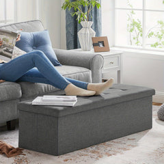 Storage Ottoman, Padded Foldable Bench, Chest with Lid, 120L Capacity, Holds up to 300 kg, for Bedroom, Hallway, Living Room, Light Grey LSF84GYX