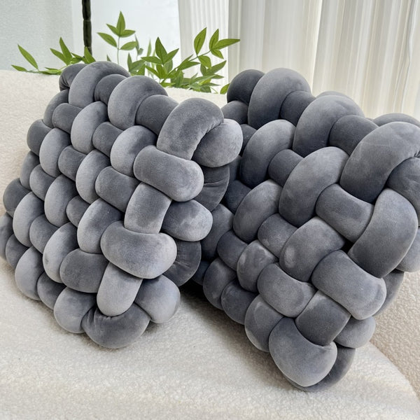 Set of 2 Twisted Knit Square Throw Pillow Cushion – Handmade Style Braided Texture Decorative Seat Pad for Dining Chair, Bench & Window Seat, Soft Polyester Fill, Plush Home Accent (30 x 33 x 12cm)