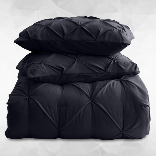 3pcs Pintuck Duvet Cover Set – Reversible Pinch Pleat Design with Pillowcases, Soft & Breathable Microfiber, Button Closure & Corner Ties, Machine Washable, Perfect for Bedroom or Guest Room – All Season