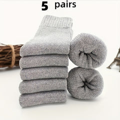 Men's Thick Warm Socks, 5 Pairs, Daily Solid Color Knee-High Winter Men’s Socks, Thermal Insulated Cold Weather Boot Socks, Classic Soft Material Hand-Wash Only for Shoes and Fashion