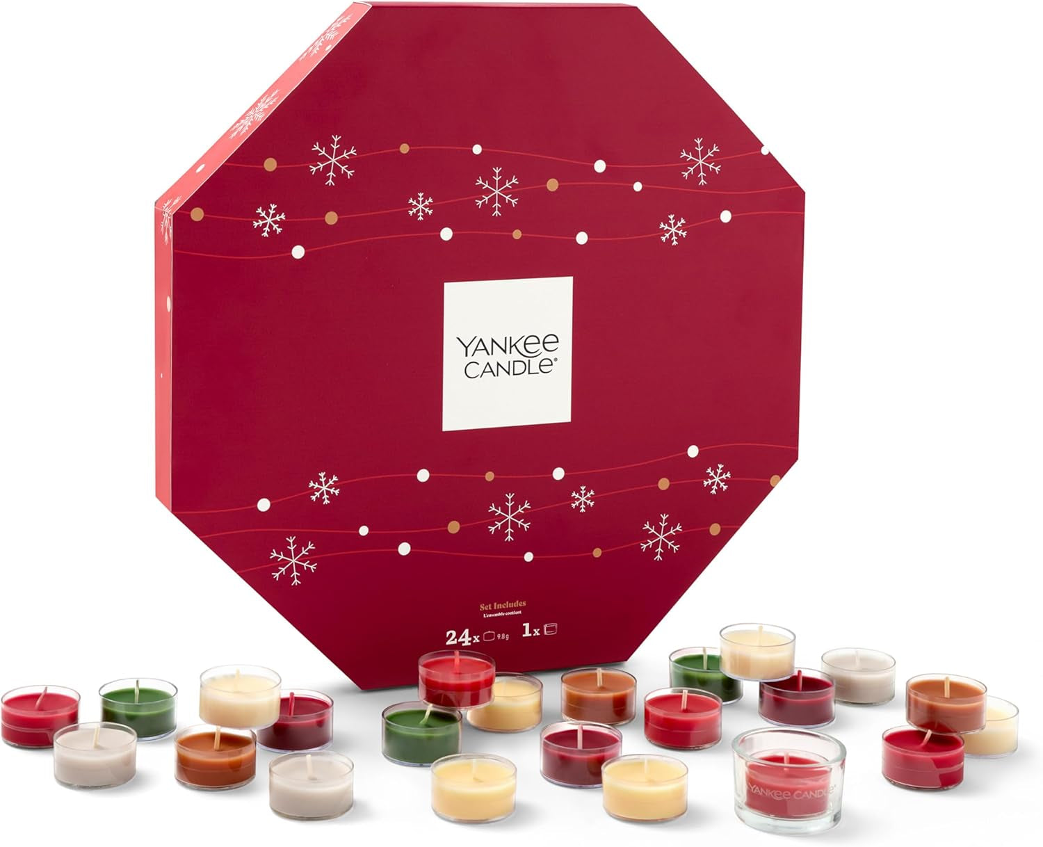 Yankee Candle Advent Calendar 2025 Wreath | Scented Candles Gift Set | 24 Scented Tea Lights and 1 Tea Light Holder | Gifts for Women