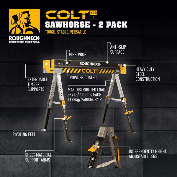 Roughneck COLT 600E Sawhorse Portable Workstation - 2 Pack