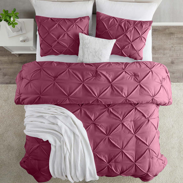 3pcs Pintuck Duvet Cover Set – Reversible Pinch Pleat Design with Pillowcases, Soft & Breathable Microfiber, Button Closure & Corner Ties, Machine Washable, Perfect for Bedroom or Guest Room – All Season