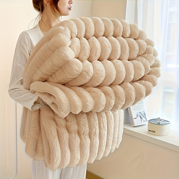 1pc Thickened Blanket Soft And Comfortable Faux Rabbit Hair Reversible Blanket Thermal Blanket Nap Blanket Air Conditioning Blanket Office Outdoor Camping Gift Blanket Perfect for All Seasons
