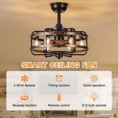 45.72cm Enclosed Bladeless Flush Mount Ceiling Fan With Light | Farmhouse Quiet Ceiling Fan Light With Remote Control, Reversible Quiet Dc Motor, Suitable For Bedroom, Living Room, Farmhouse, Kitchen