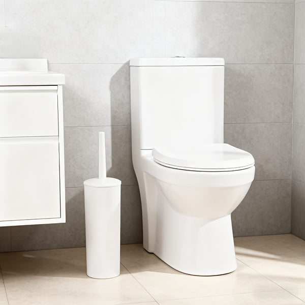 A Set Of Bathroom Toilet Brush And Plastic Stand with A Long Plastic Handle And Soft Flexible Bristles The Toilet Brush Stand And Base Are Drip Proof And Leak Proof(white)
