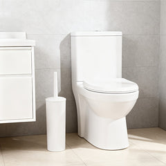 A Set Of Bathroom Toilet Brush And Plastic Stand with A Long Plastic Handle And Soft Flexible Bristles The Toilet Brush Stand And Base Are Drip Proof And Leak Proof(white)