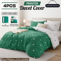 4pcs Printed Duvet Cover Set – Ultra-Soft & Breathable Microfiber Complete Bedding Set with Matching Pillowcases and Brushed Solid Color Fitted Sheet, Machine Washable, Available in All UK Sizes