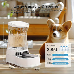 Pet Water Dispenser 3.85L Gravity Automatic Feeding, 304 Stainless Steel Bowl, Removable And Washable, Uncharged, No Battery, For Medium/ Large-Sized Dogs & Cats & Other Pets