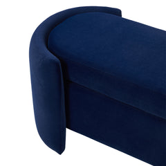 1pc, Blue Velvet Upholstered Storage Bench, Ottoman Storage Box with Seating, Modern Upholstered End of Bed Stool Chair Bench for Bedroom Entryway, Living Room Decor