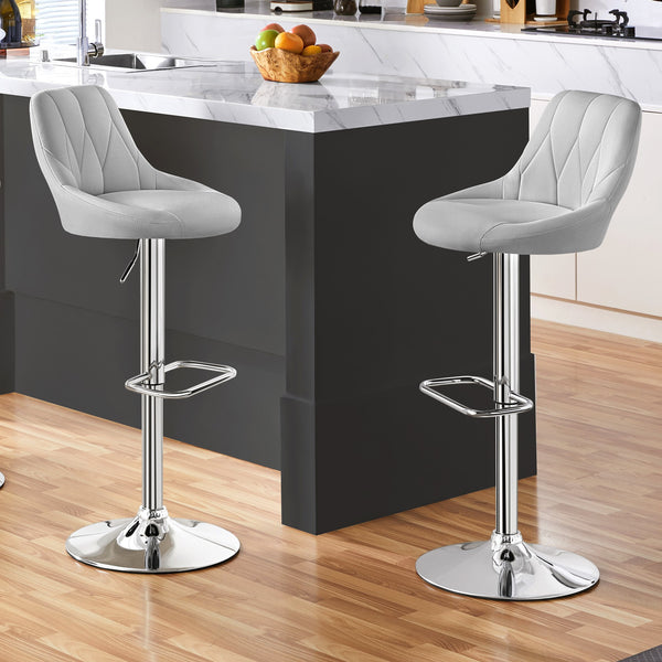 Costoffs Bar Stools Set of 2 Faux Leather Swivel Barstools, Height Adjustable, Modern Bar Chairs with Ergonomic Backrest, Cushioned Seat, Chrome Footrest for Home Kitchen Island Bar Counter, Dark Grey/Black/Retro Brown/White/Light Grey