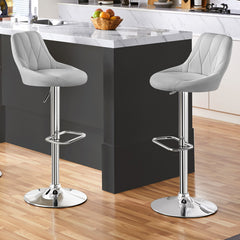 Costoffs Bar Stools Set of 2 Faux Leather Swivel Barstools, Height Adjustable, Modern Bar Chairs with Ergonomic Backrest, Cushioned Seat, Chrome Footrest for Home Kitchen Island Bar Counter, Dark Grey/Black/Retro Brown/White/Light Grey