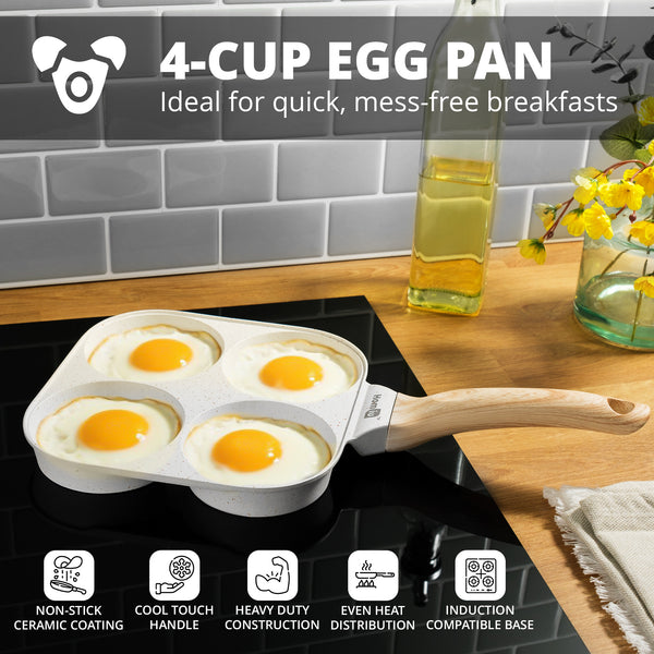Homiu Egg Frying Pan – 4-Cup Non Stick Breakfast Skillet for Eggs, Pancakes & Omelettes – Induction, Gas & Electric Hob Compatible – Aluminium with Heat-Resistant Handle