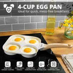 Homiu Egg Frying Pan – 4-Cup Non Stick Breakfast Skillet for Eggs, Pancakes & Omelettes – Induction, Gas & Electric Hob Compatible – Aluminium with Heat-Resistant Handle
