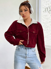 Women'S Short Corduroy And Lamb Jacket for Autumn And Winter, Featuring a Fleece Collar, Versatile Korean-Style Warm Top