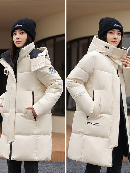 Sophisticated Winter Coat for Women Featuring a Hood And a Full Zipper, Perfect for Chilly Days. This Long-Sleeve Jacket Offers a Tailored Fit And Is Suitable for Both Outdoor And Everyday Travel. Dry Clean Only, Made with High-Quality Materials