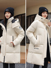 Sophisticated Winter Coat for Women Featuring a Hood And a Full Zipper, Perfect for Chilly Days. This Long-Sleeve Jacket Offers a Tailored Fit And Is Suitable for Both Outdoor And Everyday Travel. Dry Clean Only, Made with High-Quality Materials