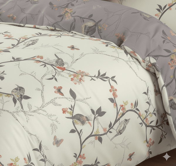 3pcs Caramel Flower Duvet Cover Set - Premium Floral Duvet Cover with Pillow Cases Super Soft Flower Bedding Sets Breathable Reversible Grey Quilt Covers, Machine Washable Double King Superking Size