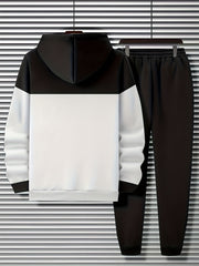 Men'S Fall Winter Striped Print Patchwork Contrast Hoodie And Joggers